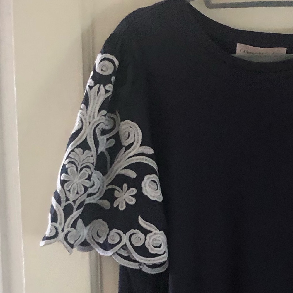 Anthropologie Catherine Malandrino Navy & White Embroidered Plus Size Top 2X NWT - Picture 7 of 11